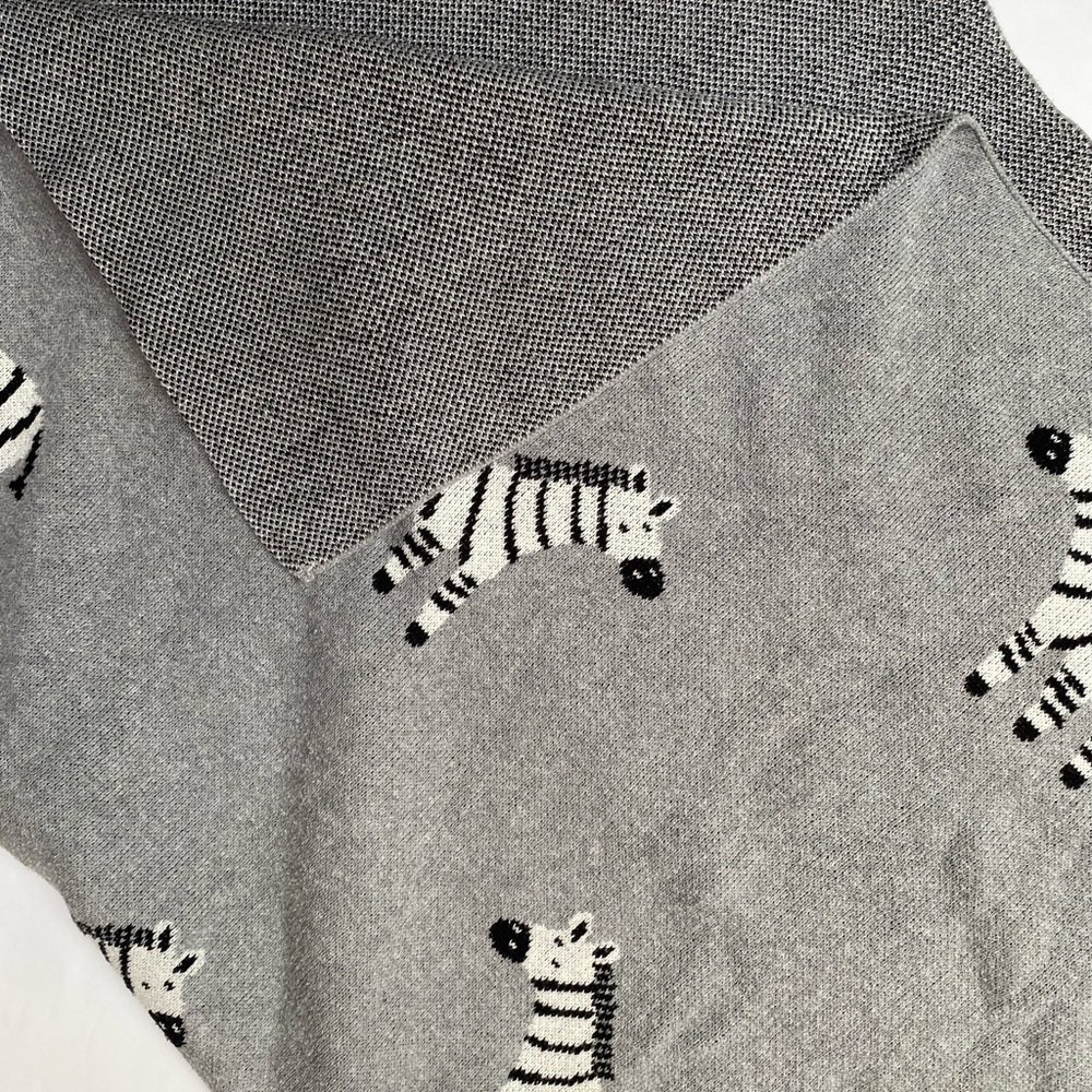 Gray Zebra Knit Throw Blanket